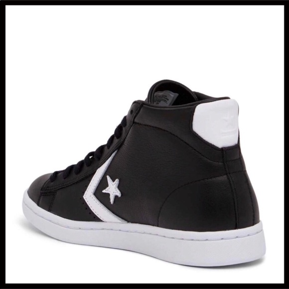 CONVERSE BLACK LEATHER ALL STAR MID HIGH TOPS A2C - Picture 2 of 8